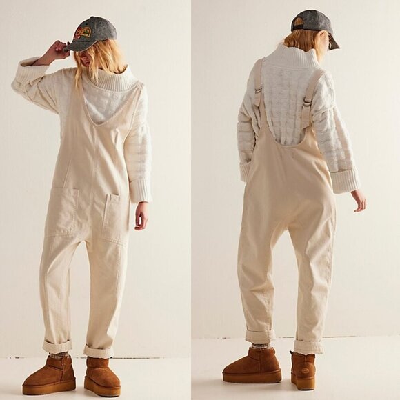 New! We The Free x Free People Cream Denim High Roller Jumpsuit 3655 - Picture 1 of 12